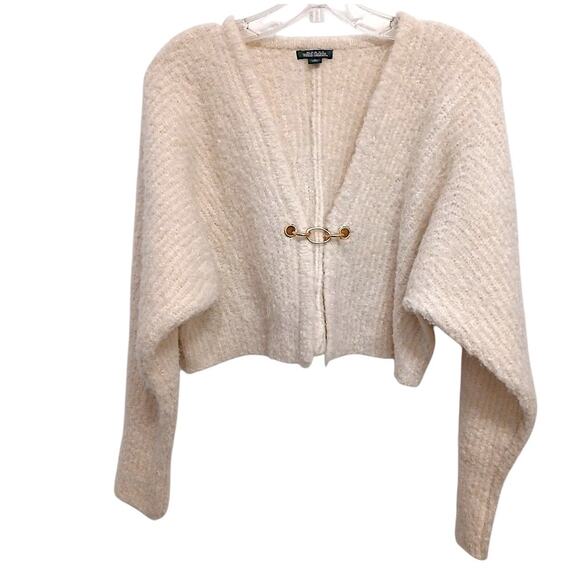 Vintage Crop Top Sweater Women Size XS Ivory Short Cropped Gold Chain Cult Punk - Picture 3 of 14